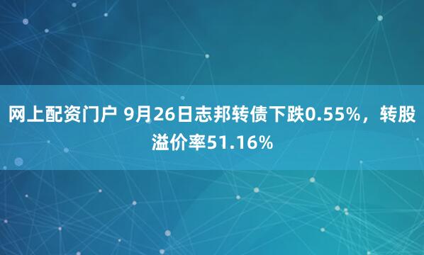 网上配资门户 9月26日志邦转债下跌0.55%，转股溢价率51.16%